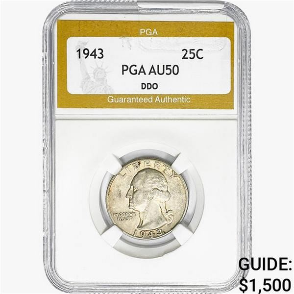 1943 Washington Silver Quarter PGA AU50 DDO