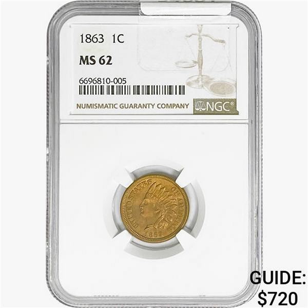 1863 Indian Head Cent NGC MS62