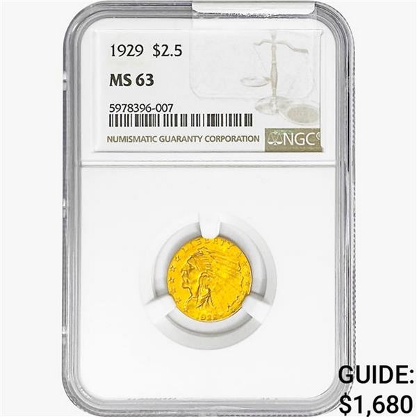 1929 $2.50 Gold Quarter Eagle NGC MS63