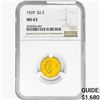 Image 1 : 1929 $2.50 Gold Quarter Eagle NGC MS63