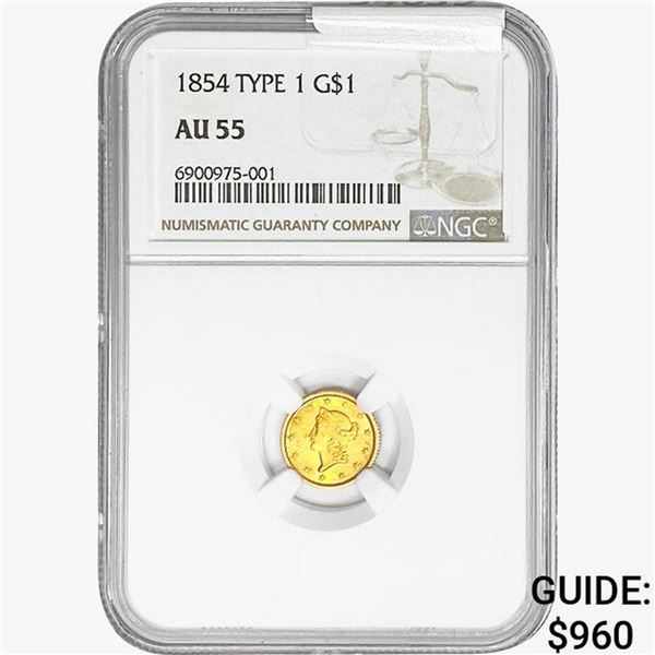 1854 Rare Gold Dollar NGC AU55