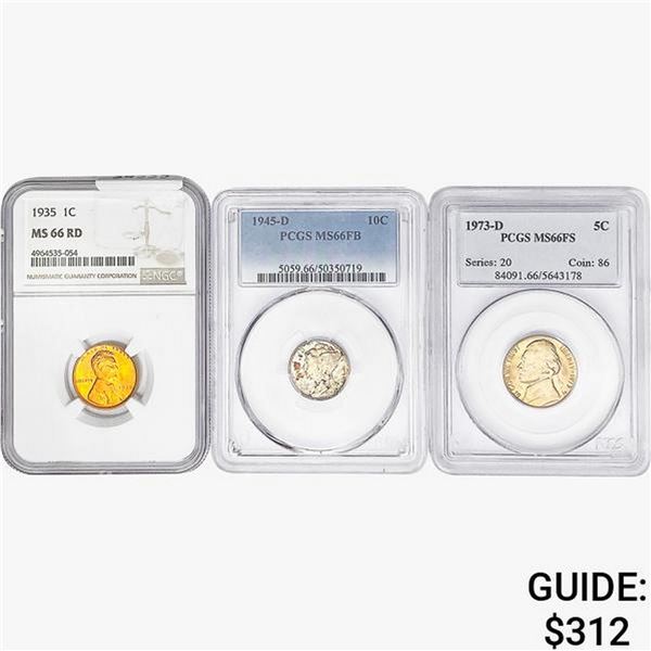 [3]1935-1973 U.S. Coins 1C-10C NGC/PCGS MS66