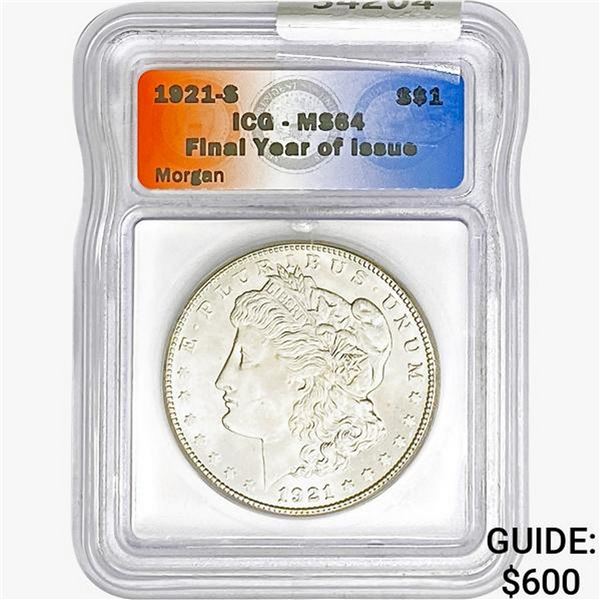1921-S Morgan Silver Dollar ICG MS64