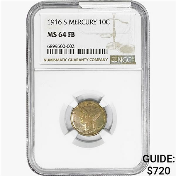 1916-S Mercury Silver Dime NGC MS64 FB