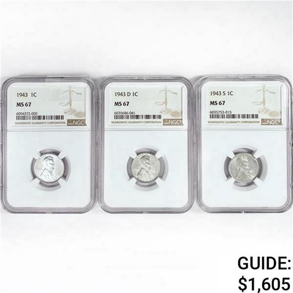 1943 [D,S] Set [3] Wheat Cent NGC MS67