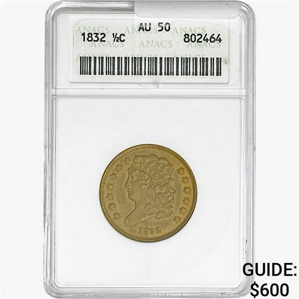 1832 Classic Head Half Cent ANACS AU50