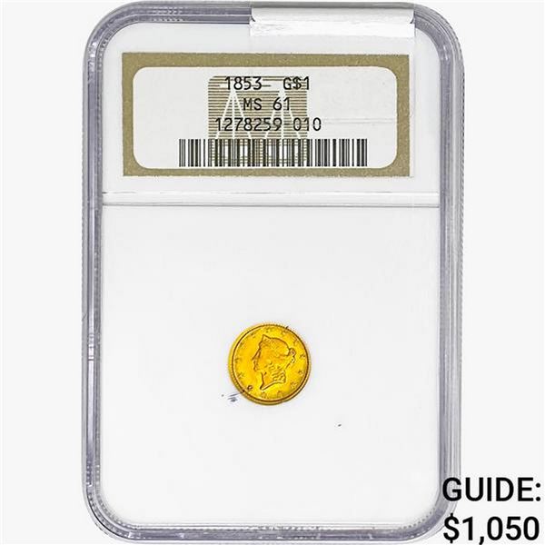 1853 Rare Gold Dollar NGC MS61