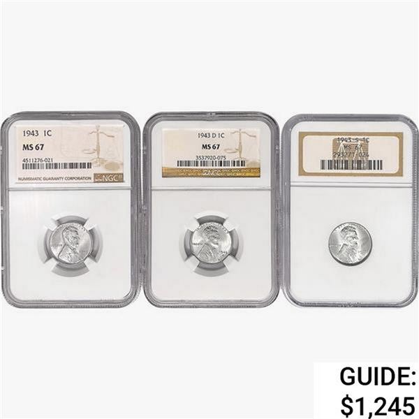 [3] 1943 Wheat Cent NGC MS67