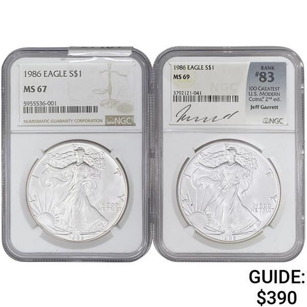 [2] 1986 Silver Eagle NGC MS67/69