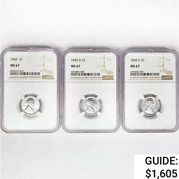 [3] 1943 [D,S] Wheat Cent NGC MS67