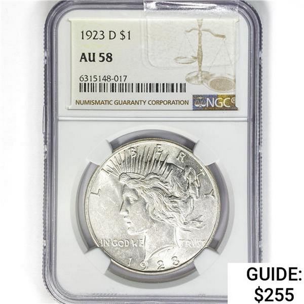 1923-D Silver Peace Dollar NGC AU58