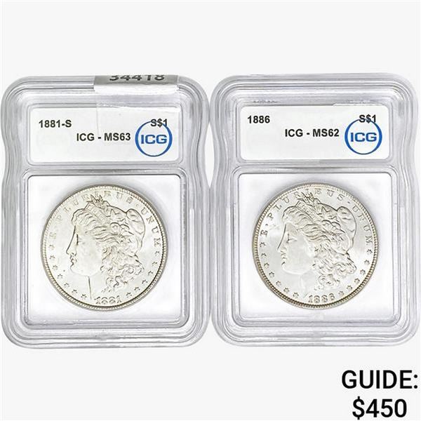 [2]1881-1886 Morgan Silver Dollar ICG MS62-63