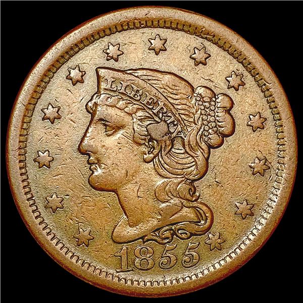 1855 Braided Hair Large Cent LIGHTLY CIRCULATED