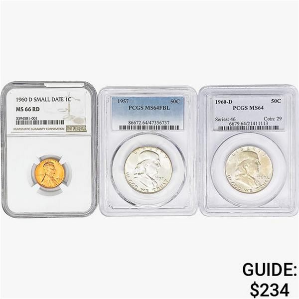 [3]1957-1960 1C Wheat & 50C Franklin NGC/PCGS