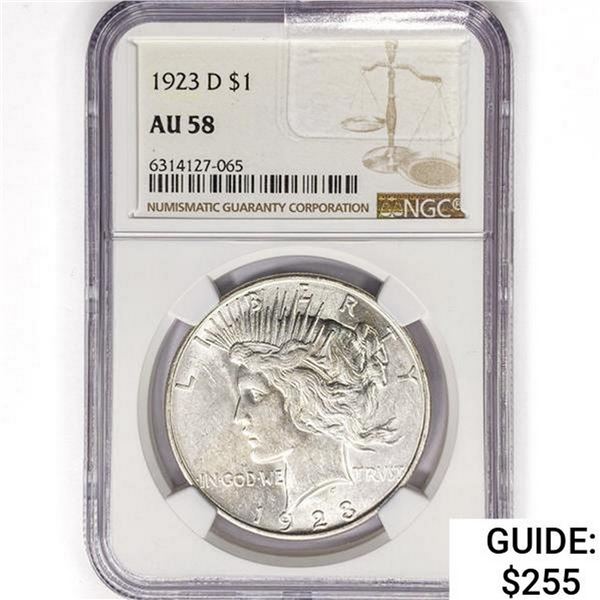 1923-D Silver Peace Dollar NGC AU58