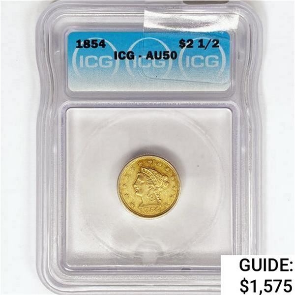 1854 $2.50 Gold Quarter Eagle ICG AU50