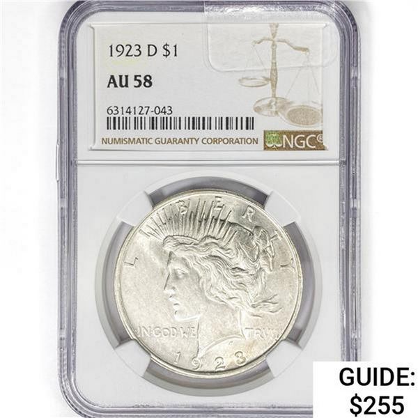 1923-D Silver Peace Dollar NGC AU58