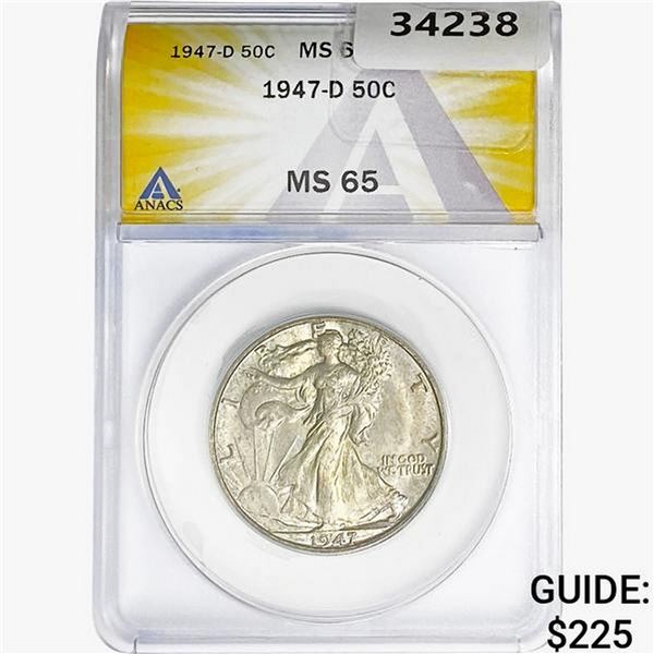 1947-D Walking Liberty Half Dollar ANACS MS65