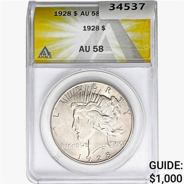 1928 Silver Peace Dollar ANACS AU58