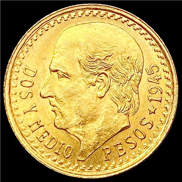 1945 Dos Y Medio Pesos Gold UNCIRCULATED