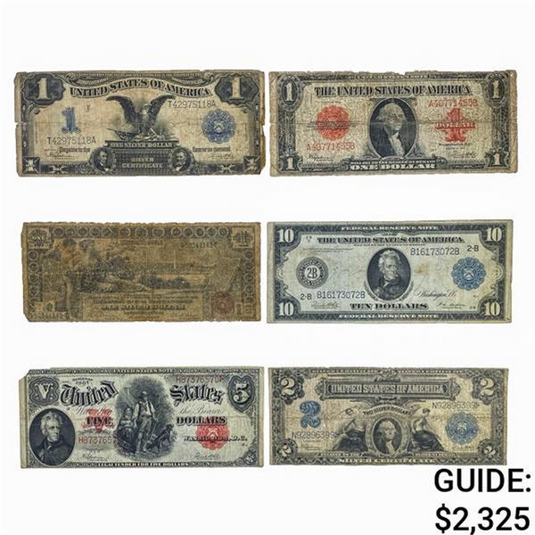 LOT OF 6 MIXED LARGE SIZE CURRENCY NOTES 1896-1923