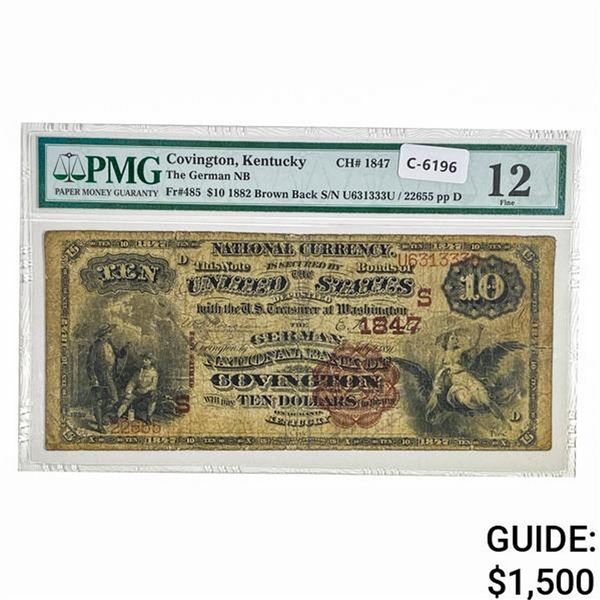 1882 $10 BB GERMAN NB OF COVINGTON, KY PMG F-12