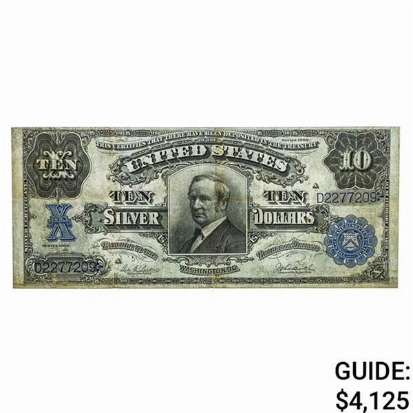 FR. 304 1908 $10 TOMBSTONE SILVER CERTIFICATE VF