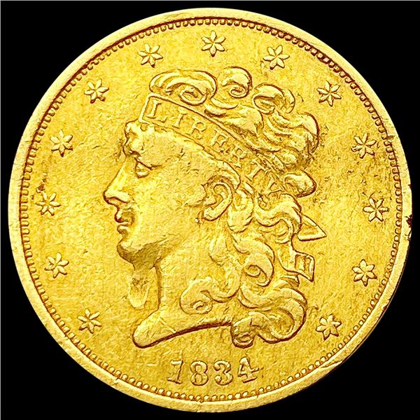 1834 $5 Gold Half Eagle LIGHTLY CIRCULATED