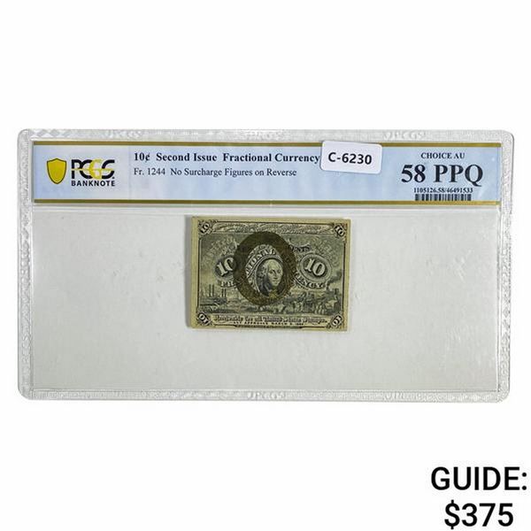 10 CENTS SECOND ISSUE FRACTIONAL PCGS AU-58PPQ