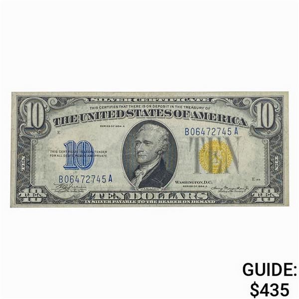 1934-A $10 NORTH AFRICA SILVER CERTIFICATE AU