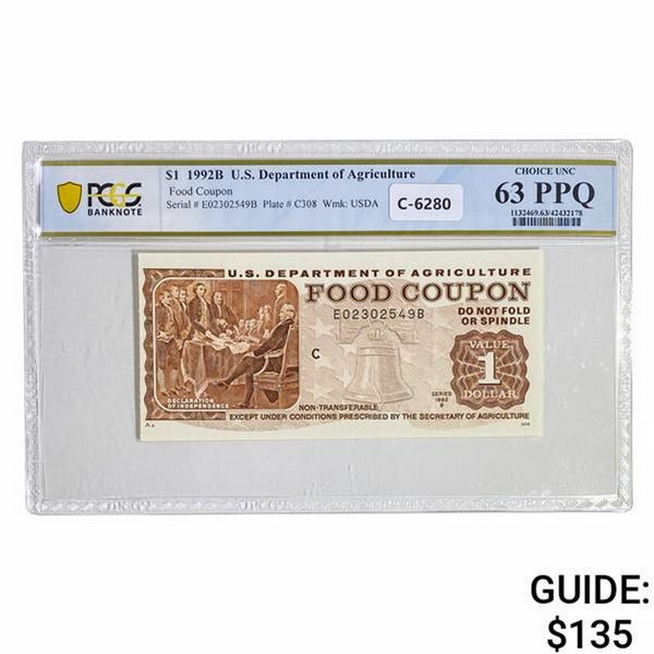 1992-B $1 USDA FOOD COUPON PCGS UNC-63PPQ