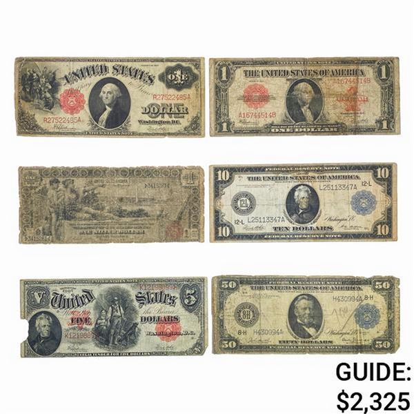 LOT OF 6 MIXED LARGE SIZE CURRENCY NOTES 1896-1923