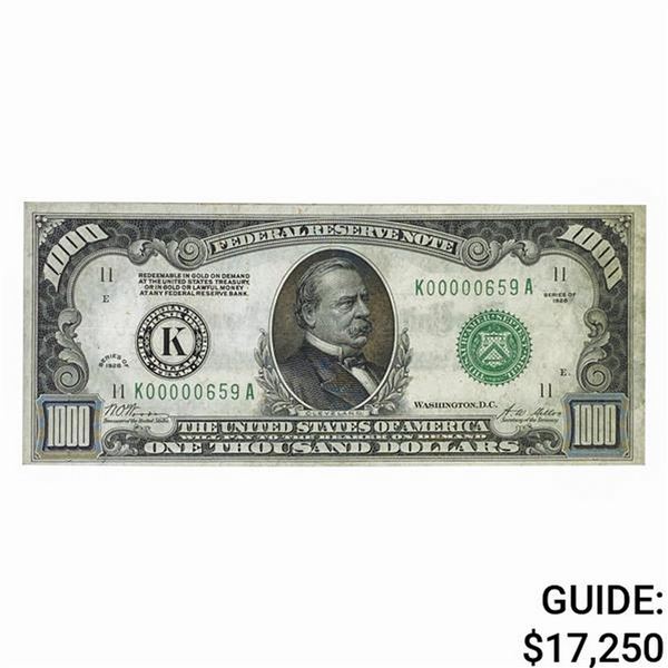 1928 $1,000 FRN DALLAS, TX LOW SERIAL #659 AU