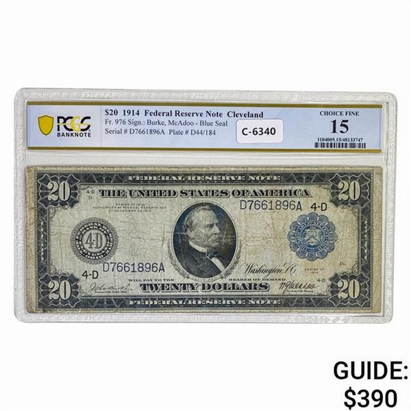 FR. 976 1914 $20 FRN CLEVELAND, OH PCGS F-15