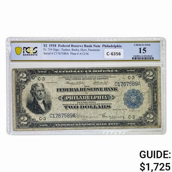 1918 $2 BATTLESHIP FRBN PHIL., PA PCGS F-15