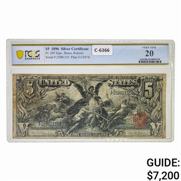 1896 $5 EDUCATIONAL SILVER CERT. PCGS VF-20
