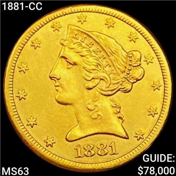 1881-CC $5 Gold Half Eagle CHOICE BU