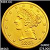 Image 1 : 1881-CC $5 Gold Half Eagle CHOICE BU