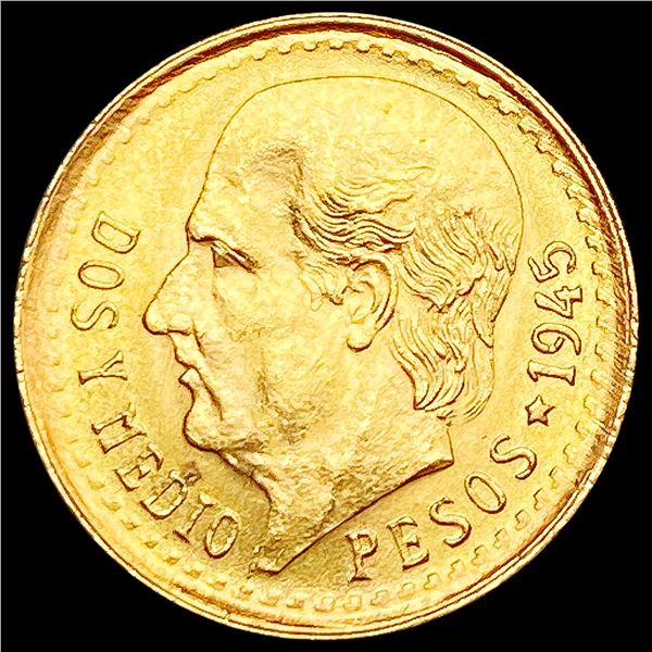 1945 2.5 Gold Pesos Mexico UNCIRCULATED