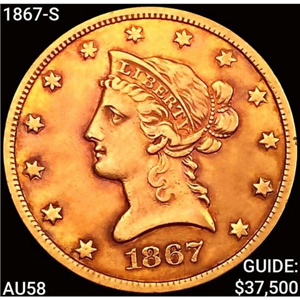 1867-S $10 Gold Eagle CHOICE AU