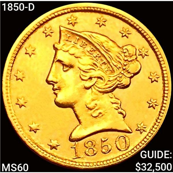1850-D $5 Gold Half Eagle UNCIRCULATED