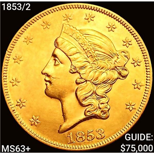 1853/2 $20 Gold Double Eagle CHOICE BU+