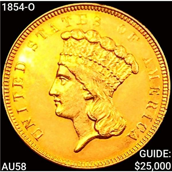 1854-O $3 Gold Piece CHOICE AU
