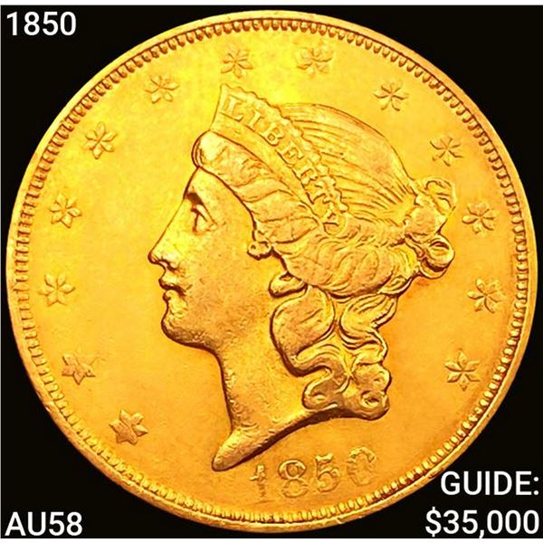 1850 $20 Gold Double Eagle CHOICE AU