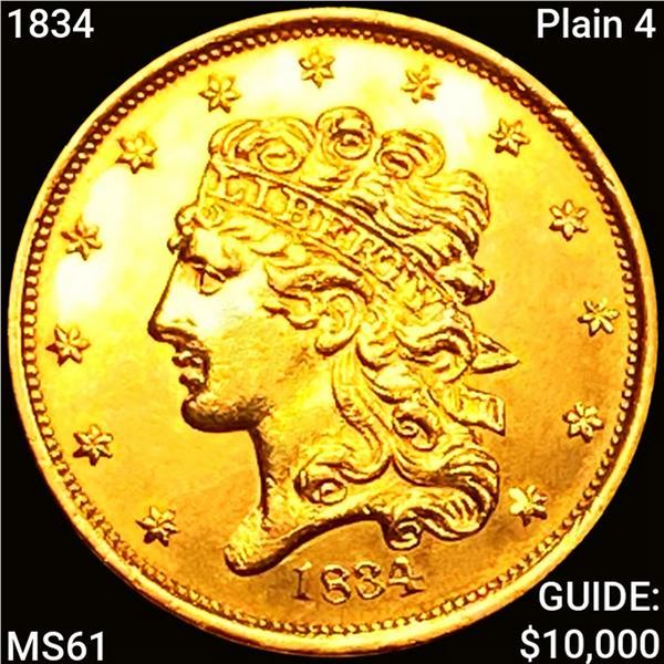 1834 Plain 4 $5 Gold Half Eagle UNCIRCULATED