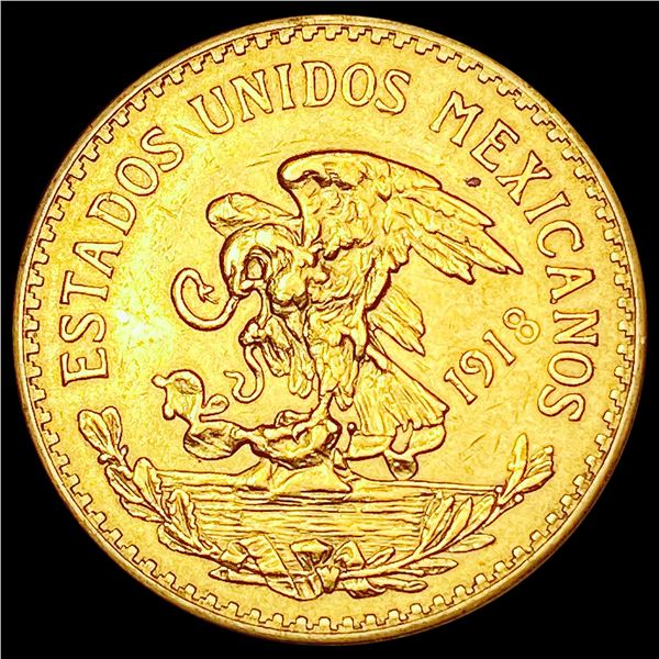 1918 Mexico 20 Pesos Gold .4823AGW CLOSELY UNCIRCULATED