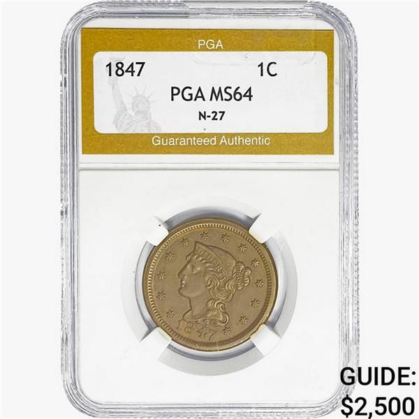 1847 Braided Hair Large Cent PGA MS64 N-27