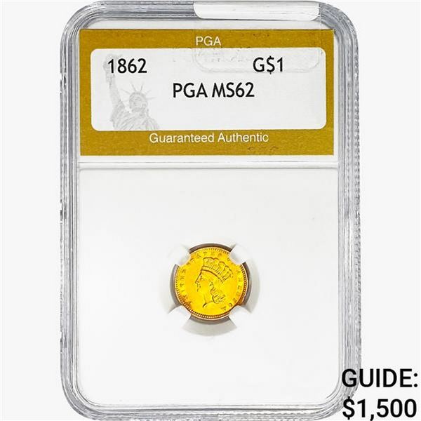 1862 Rare Gold Dollar PGA MS62