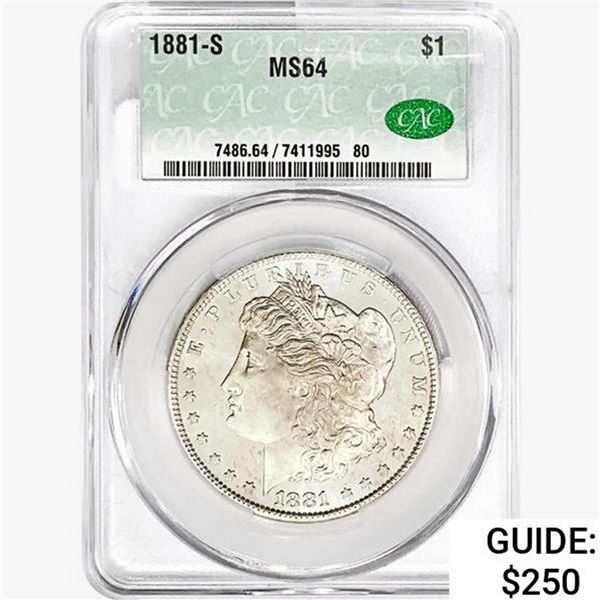 1881-S CAC Morgan Silver Dollar CAC MS64