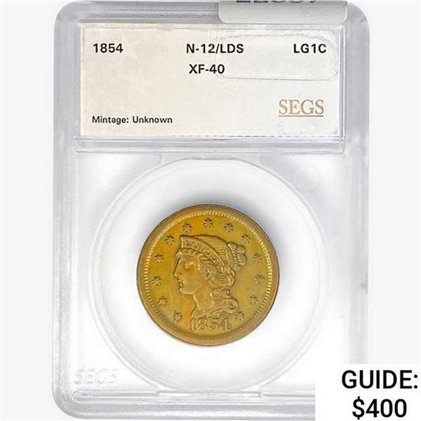 1854 Braided Hair Large Cent SEGS XF40